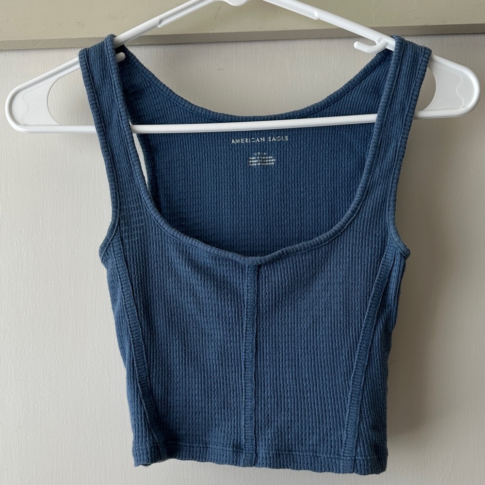 American Eagle Outfitters Teal Ribbed Crop Top